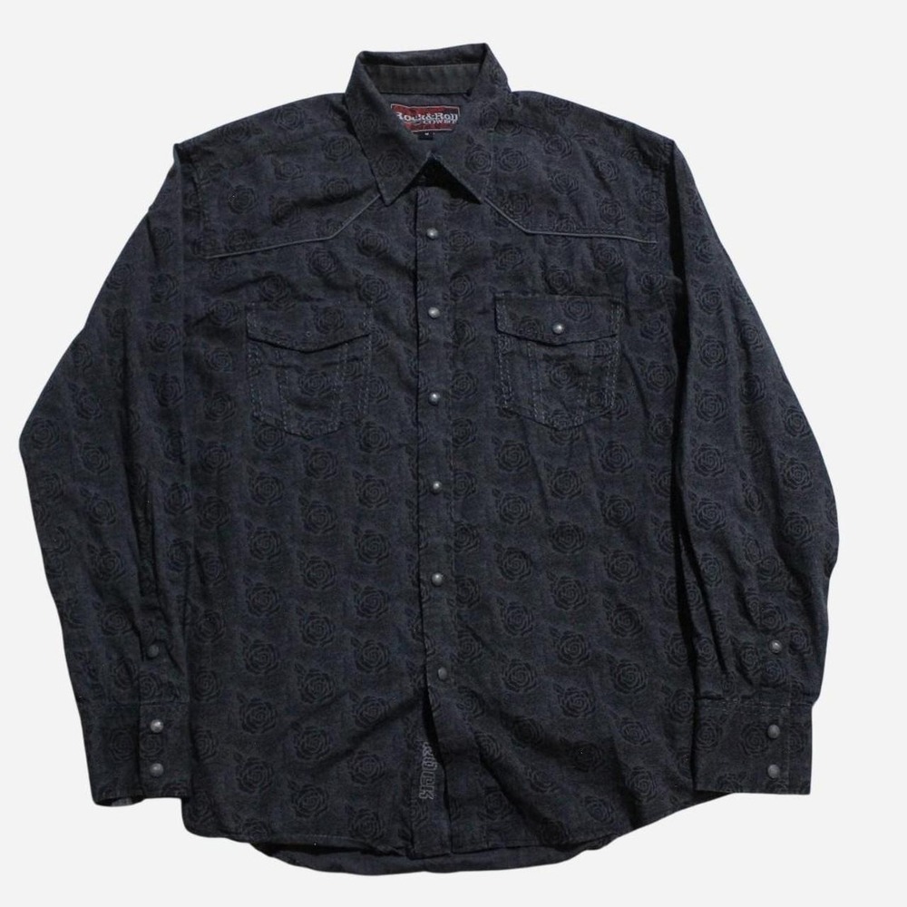 Mens Y2K Streetwear Western Preppy Punk Rose Goth Button-up Longsleeve Shirt